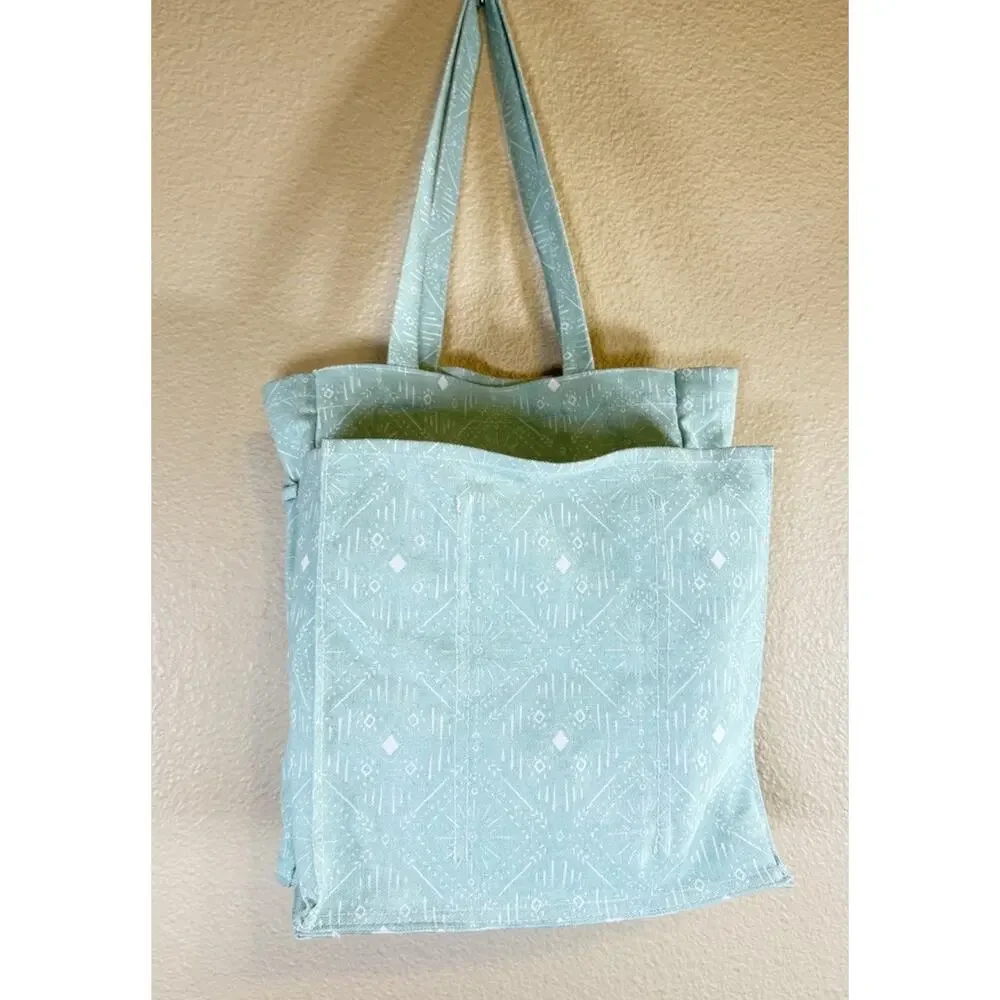 NEW Archer & Olive Canvas Large Organizer Tote Bag Mint Green Geometric Print